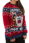 Official Taz Mania Naughty Not Nice Red Knitted Christmas Jumper