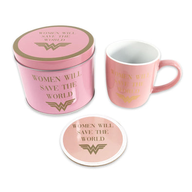 Wonder Woman Pink And Gold Mug And Coaster Tin Set