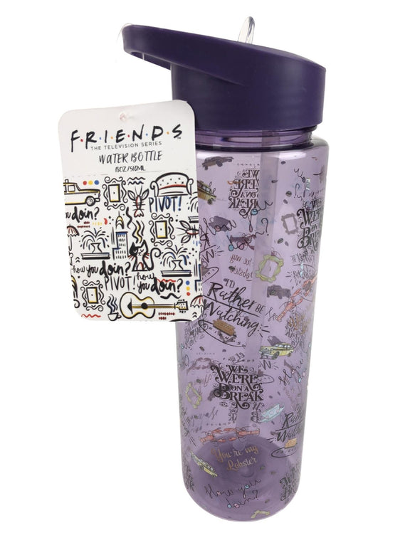 Official Friends Purple Friends Phrases Plastic Drinks Bottle With Strawer