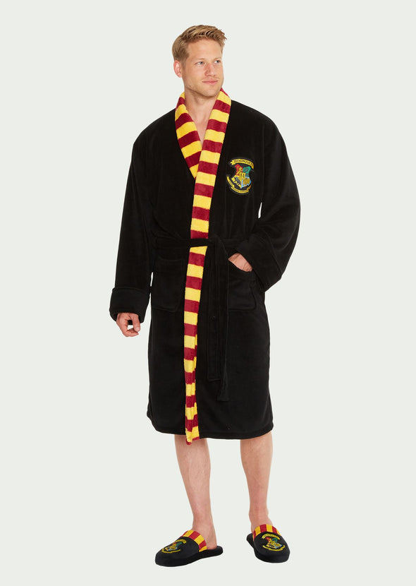 Hogwarts Harry Potter Mens Black Fleece Robe with Scarf Detail