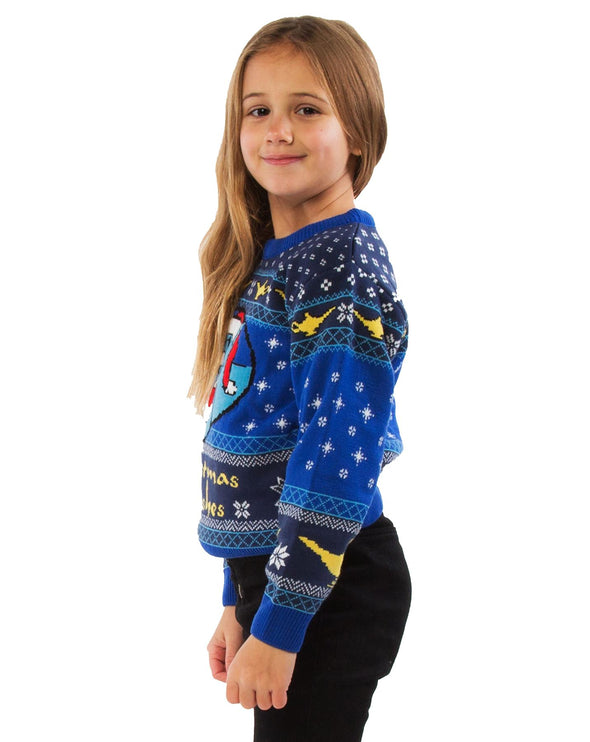 Official Aladdin Genie Christmas Wishes Children's Blue Knitted Christmas Jumper