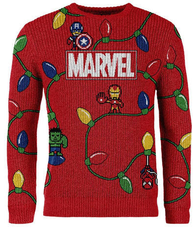 Marvel Comic Lights Red Knitted Christmas Jumper
