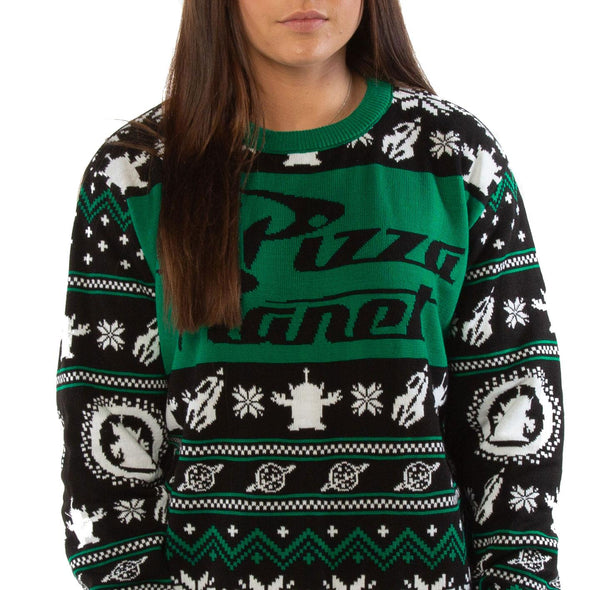 Official Toy Story Pizza Planet Green Knitted Christmas Jumper