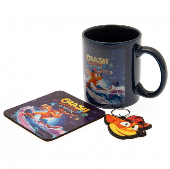 Crash Bandicoot it's About Time Mug, Coaster and Key Chain Gift Set