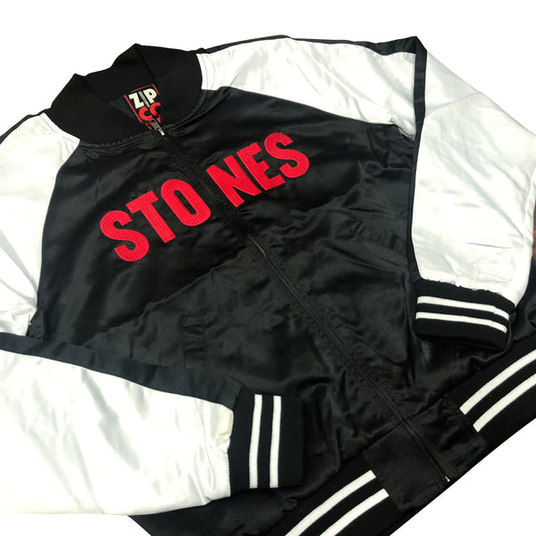 Official Rolling Stones Zip Code Black & White Varsity Jacket