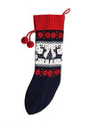 Ribbed Knitted Christmas Red and Blue Stag Stocking