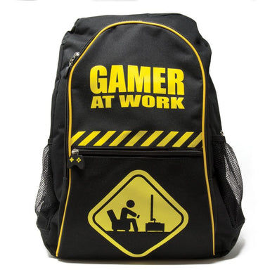 Gamer Work Station Caution Sign Unisex Backpack | 3 Zipped Pockets Bottle Side Pockets Adjustable Padded Strap Padded Back