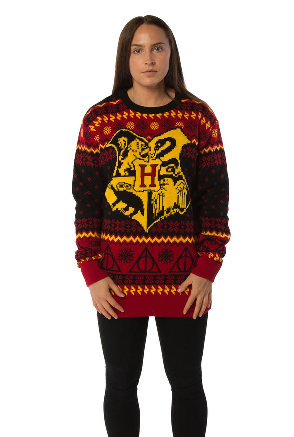 Harry Potter Hogwarts Crest Red Knitted Christmas Jumper