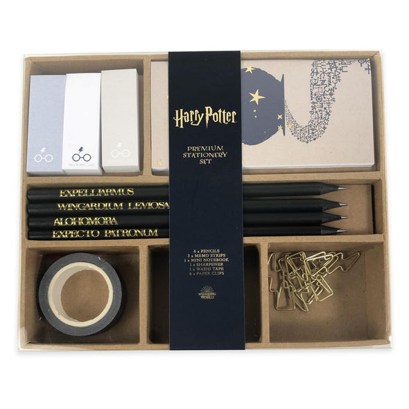 Harry Potter Premium Stationary Set | Includes 4 Pencils, 3 memo strips, 1 mini notebook, 1 sharpner, 1 washi tape and 6 paper clips
